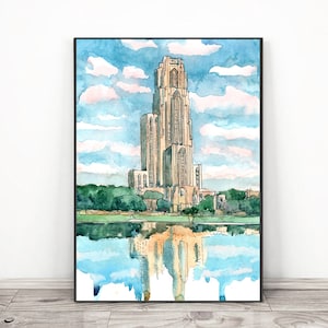 Universität von Pittsburgh Druck Aquarell Kathedrale des Lernens Malerei, Pitt Graduierung Universitätsplakat, Oakland Stadtbild Wandkunst