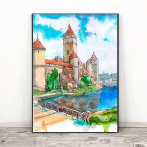 Château de sorcière Art Set de 3 estampes Fantastique Ville Art, Paysage fantastique Aquarelle Peinture Jeu Décor Voyage Imprimer Affiches de Jeux Vidéo image 7