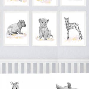 Neutral Nursery Decor, Set of 3 prints, Baby Animals Nursery, Watercolor Painting, Safari Wall Art Watercolour Print, New baby Gift, Gray image 6