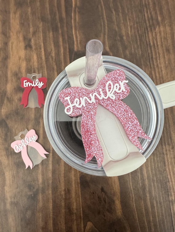 Tumbler Topper Bow Personalized Name Tag; Stanley Name Topper; Cute Name Plate for Stanley; Tumbler Accessory; Valentine Tumbler Accessory