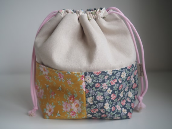 Patchwork Pocketed Drawstring Project Pouch