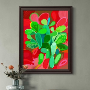 Stampa artistica di cactus astratto, arte murale colorata, opera d'arte digitale