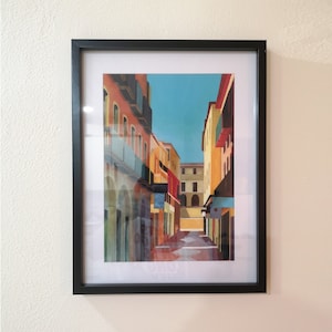 Denia, Spanje Giclée-kunstdruk en origineel schilderij, kleurrijke muurkunst