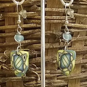 Boho-Chic Teal and White Polymer Clay Earrings, Hypoallergenic Surgical Steel Hooks