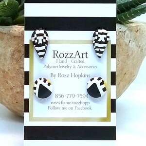 Bold Small Polymer Clay Stud Earrings: Black and White Surgical Steel (2 Pack)