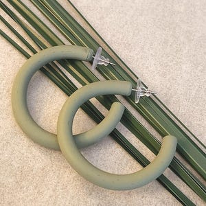 Green Polymer Clay Hoop Earrings: Embedded Surgical Steel Posts.