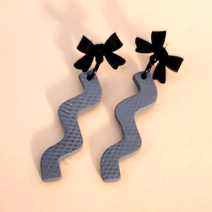 Feminine Bow dangle earrings. Polymer Clay abstract hypoallergenic post earrings.