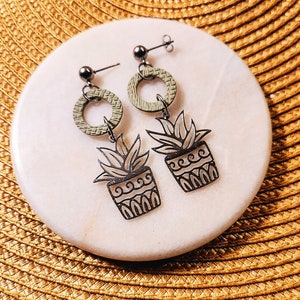 Handmade Cactus Polymer Clay Earrings on Stainless Steel Hoops - Hypoallergenic and Lightweight.