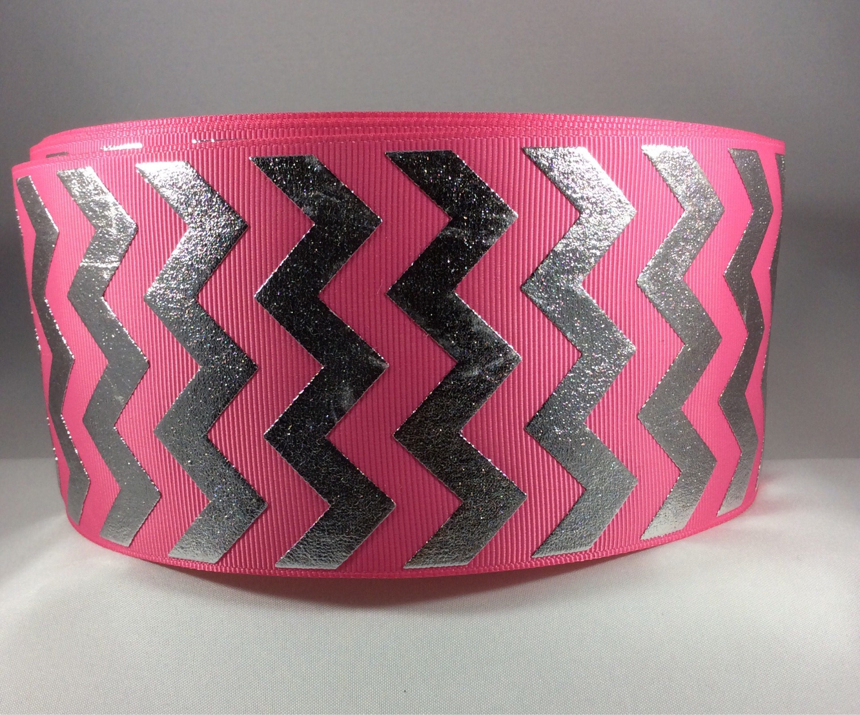Cheer Ribbon 3 inch Grosgrain Ribbon Pink Chevron Ribbon 3 Etsy