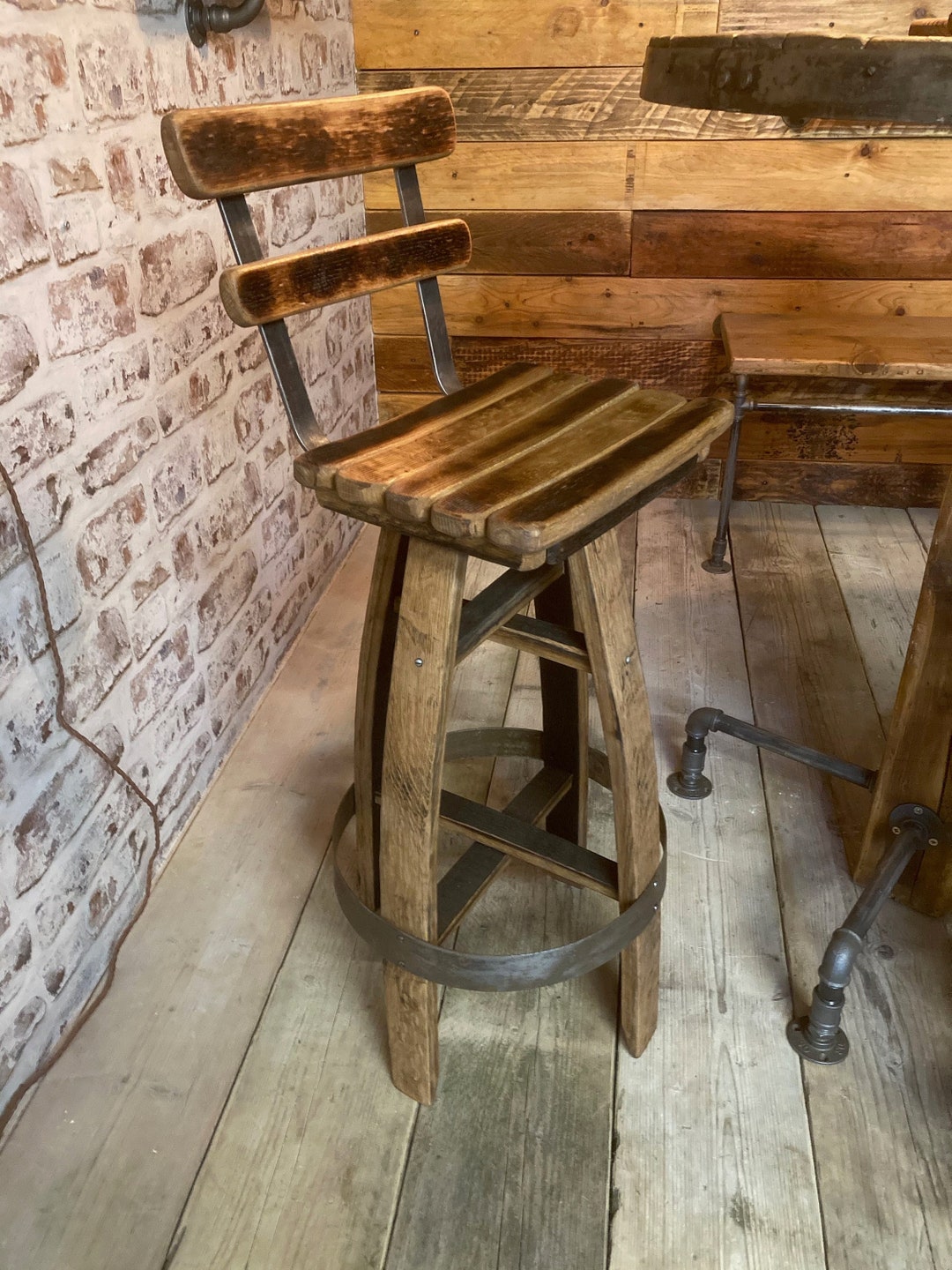 Solid Oak Swivel Bar Stools With Backs Hand Made From Etsy UK