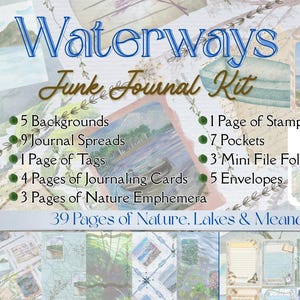Waterways Junk Journal Kit: A Printable Nature Themed Junk Journal Kit Inspired by Lakes, Lilies & Rivers ~ 39 Page Bundle!