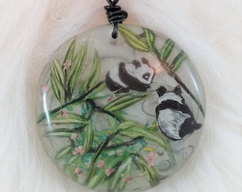 Panda and Bamboo Hand-painted Resin Circle Pendant