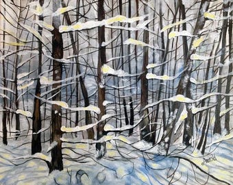 Winter Forest Wall Art | 10×8 Printable Painting | Snowy Woodland Digital Download