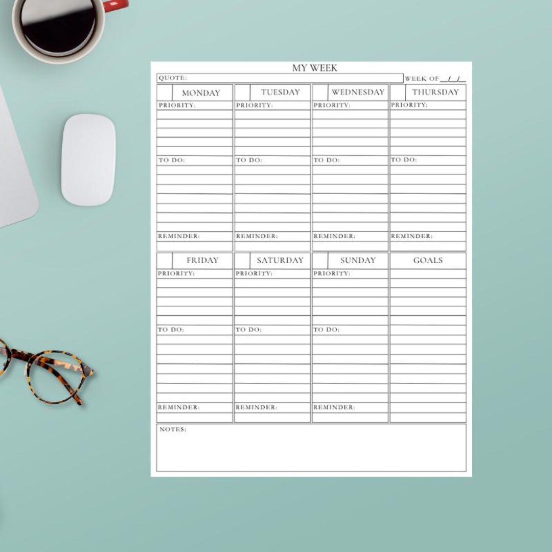 Minimalist Weekly Planner Printable • Undated To-do & Priority Portrait ...