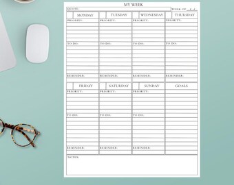 Minimalist Weekly Planner Printable • Undated To-Do & Priority Portrait Layout • A4 + US Letter PDF