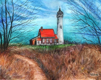 Coastal Lighthouse Watercolor Print Cottage‑Style Wall Art Digital Download