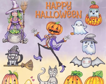 Hand-Drawn Halloween Clipart PNG Format A Dozen Illustrations