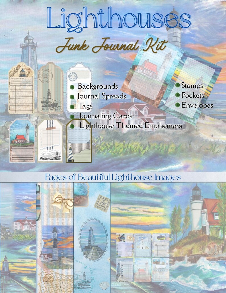 Lighthouse Junk Journal Kit – Printable Coastal Ephemera, Includes Hand ...