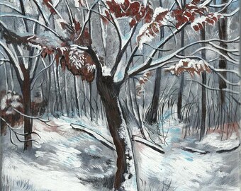 Tree in Winter Print | 8×10 Digital Painting | Snow Scene Wall Art Download
