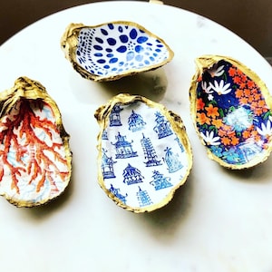 Decoupage Oyster Ring Dish: Gilded Gold Shell Jewelry Tray