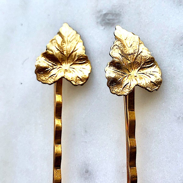 Gold Leaf Hair Pins, Raw Brass Gold Bobby Pin 2 pc. , Woodlands, Nature, Garden, Gift for her, Wedding, Hair Accessories, Hair Jewelry