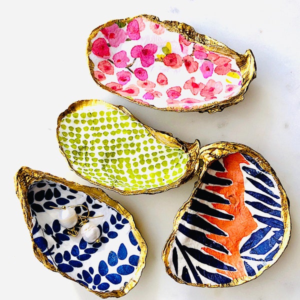 BEST SELLER Decoupage Oyster Ring Dish, Gilded Gold, Glossy, Shell, Jewelry Tray, Beach, Wedding, Trinkets, Catchall, Ring Holder