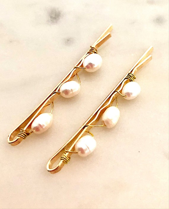 Freshwater Pearl Hair Pins: Gold Bobby Pin Set, Beach  display picture 1