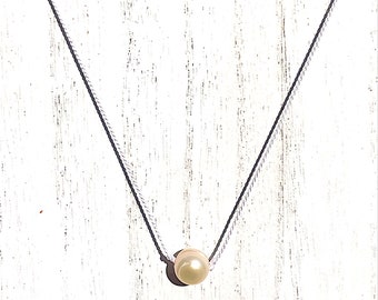 Peach Pearl Necklace: Sterling Silver Clasp, Silk Cord, Minimalist Choker
