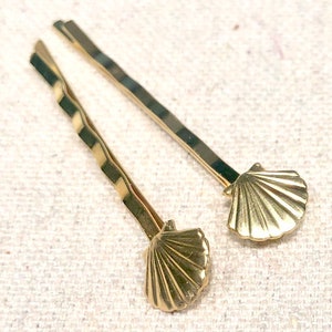 Horquillas para el pelo con conchas doradas y plateadas, ideales para playa, verano, 2 unidades. Accesorios para bodas y bisutería.