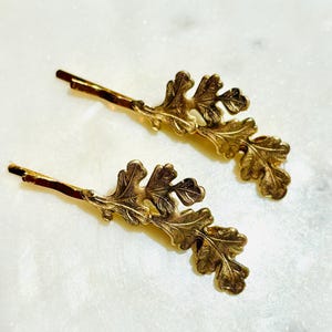 Brass Oak Leaf Hair Pins: Woodland Wedding Hair Jewelry (2 pc)