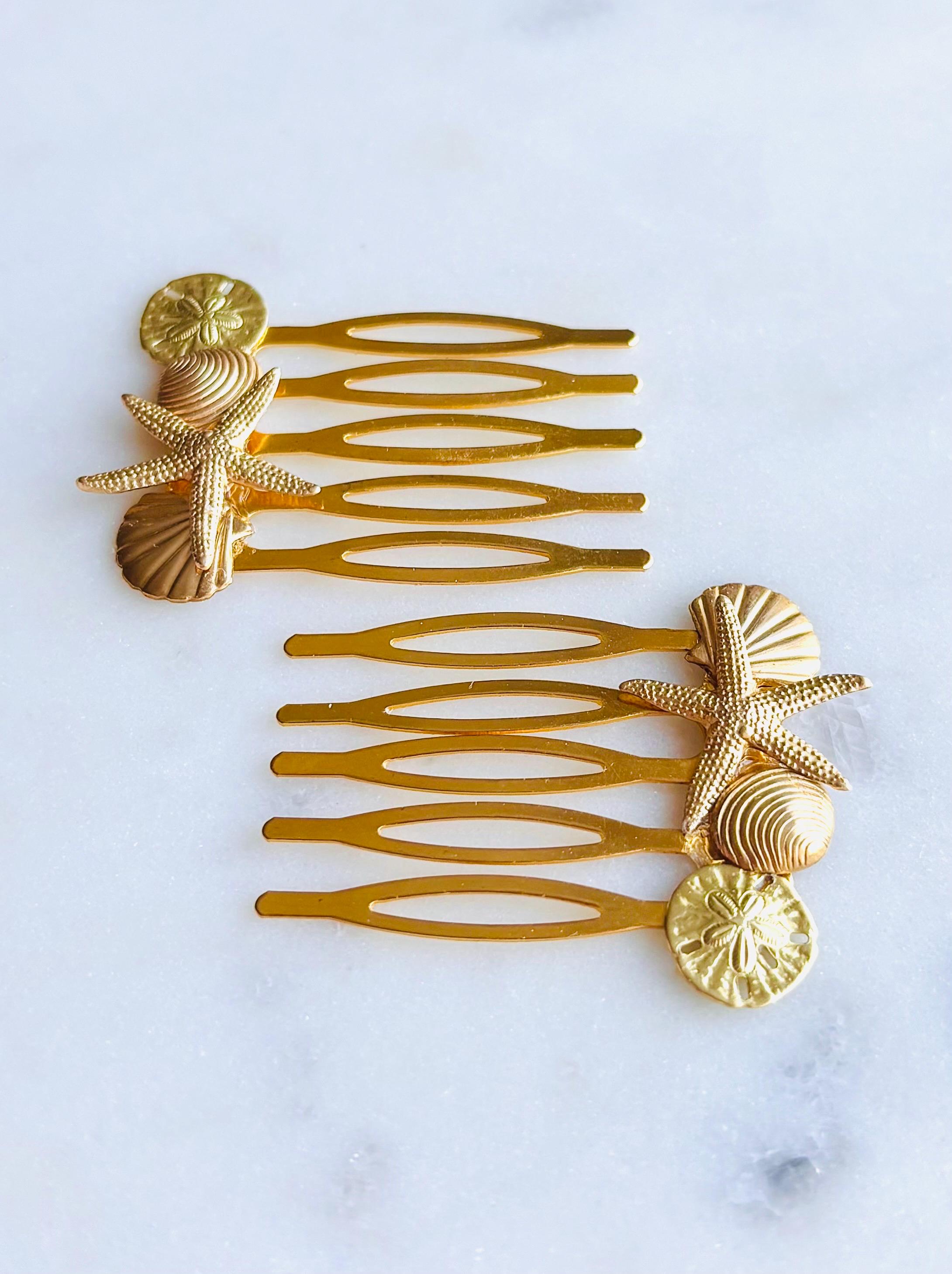 Seashell Comb Gold Seashell Hair Comb Set: Beach Wedding Hair Accessories - Etsy