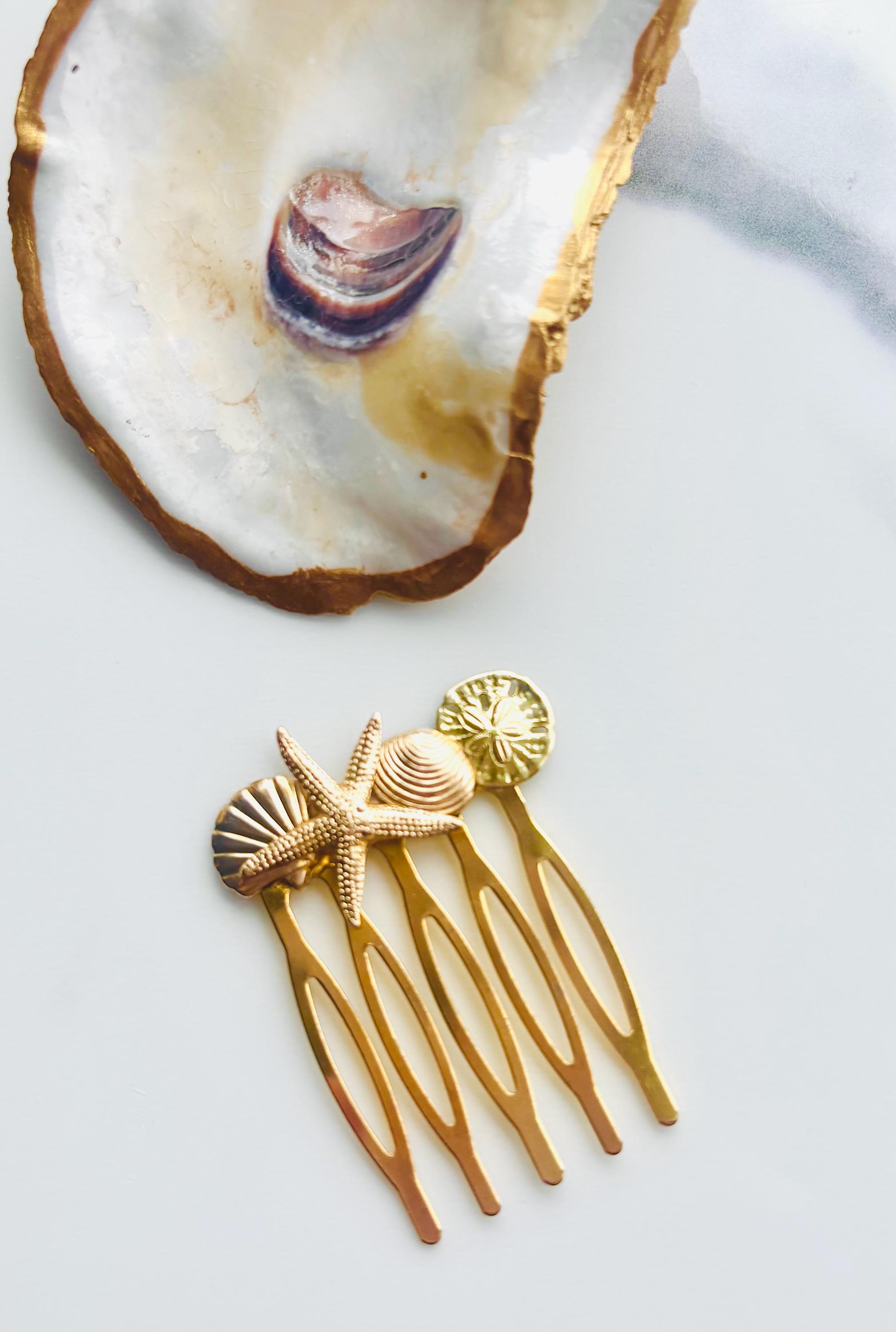 Seashell Comb Gold Seashell Hair Comb Set: Beach Wedding Hair Accessories - Etsy