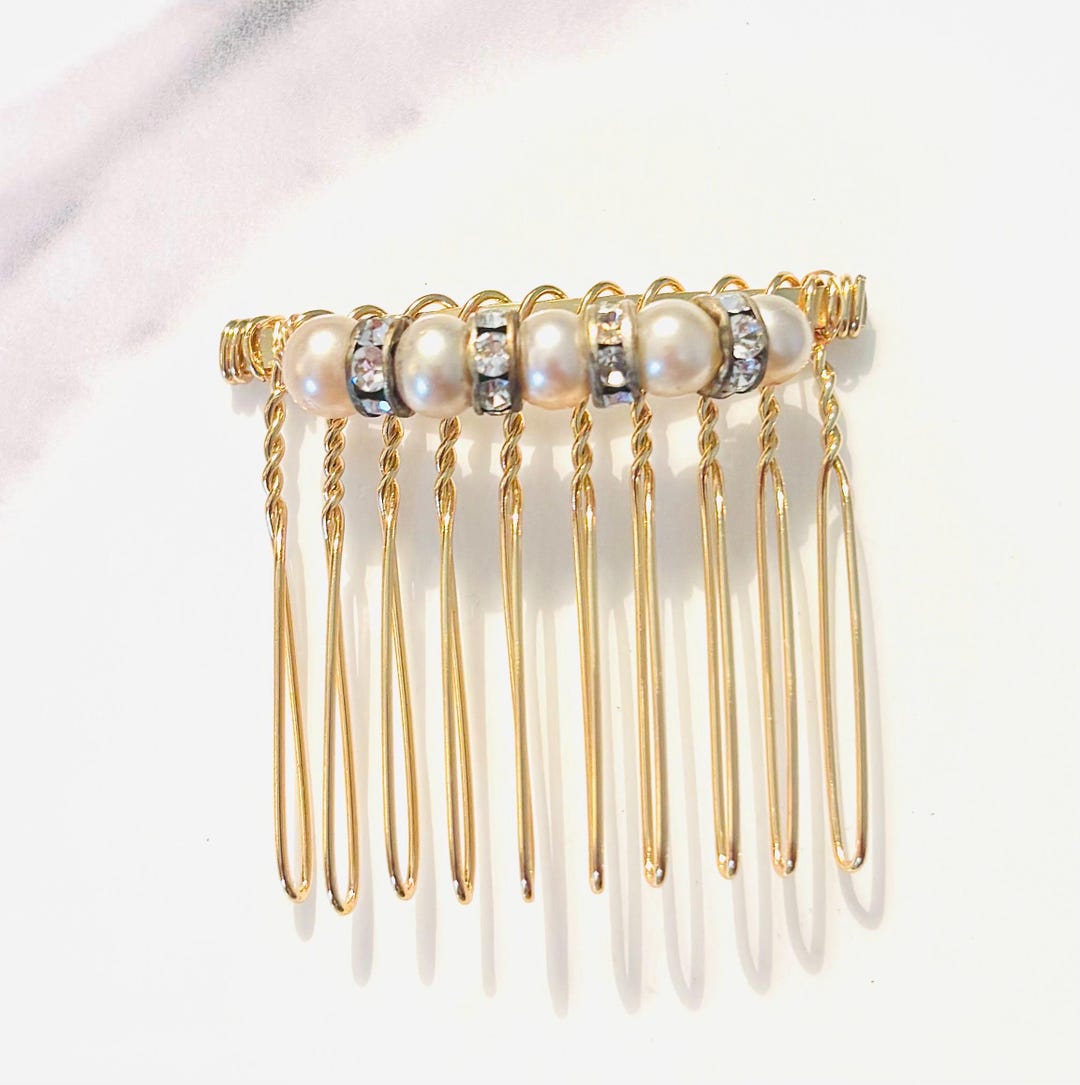Vintage Rhinestone Pearl Bridal Hair Accessories Lot Wedding Prom Hair Comb Clip Wedding Pearl Hair Comb Bridal Rhinestone Hair Clip Gold  main image 2