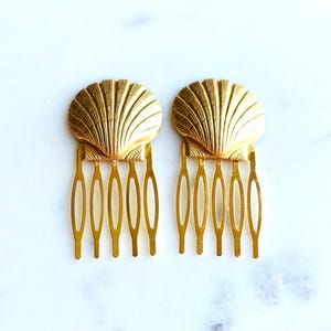Gold Shell Hair Comb, Large Seashell Beach Modern Coastal Hair Accessories, Hair Clip, Pins, Wedding, Bride, Coastal