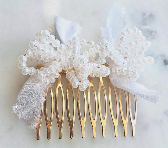 Bridal Hair Comb Ivory Beaded Leaf White Accessory Vintage Wedding Clip il_1080xN.3682800360_n3kn.jpg main image 4