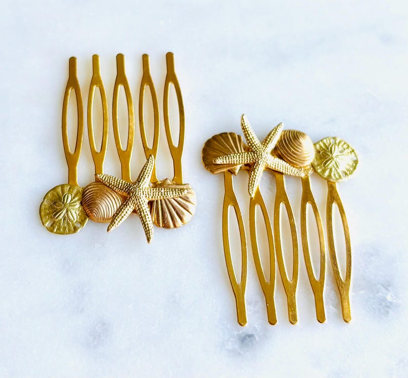 Seashell Comb Gold Seashell Hair Comb Set: Beach Wedding Hair Accessories - Etsy