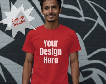 Red T-Shirt Mockup: Gildan Man Model Template (Digital Download)