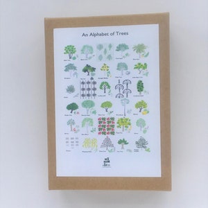 An Alphabet of Trees pack of note cards, 10 cards 2 of each design.