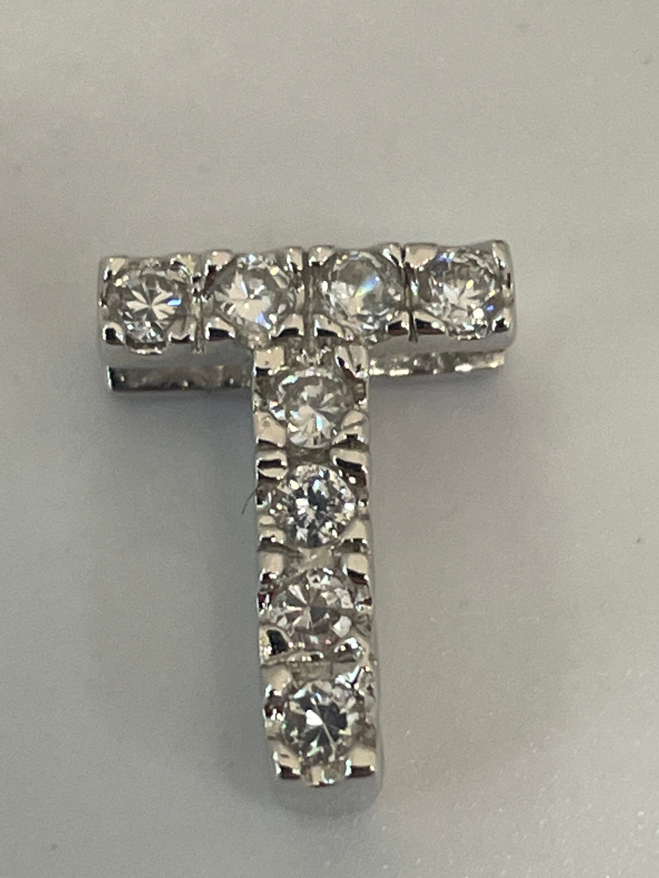 Sterling Silver Letter T Initial pendant Necklace with Cubic Etsy