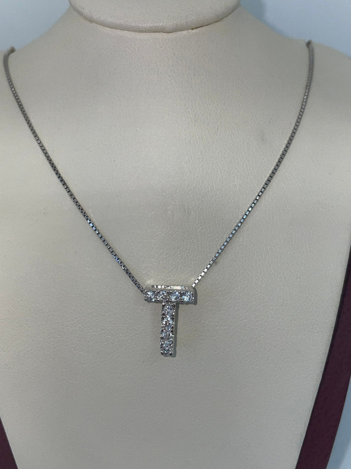 Sterling Silver Letter T Initial pendant Necklace with Cubic | Etsy