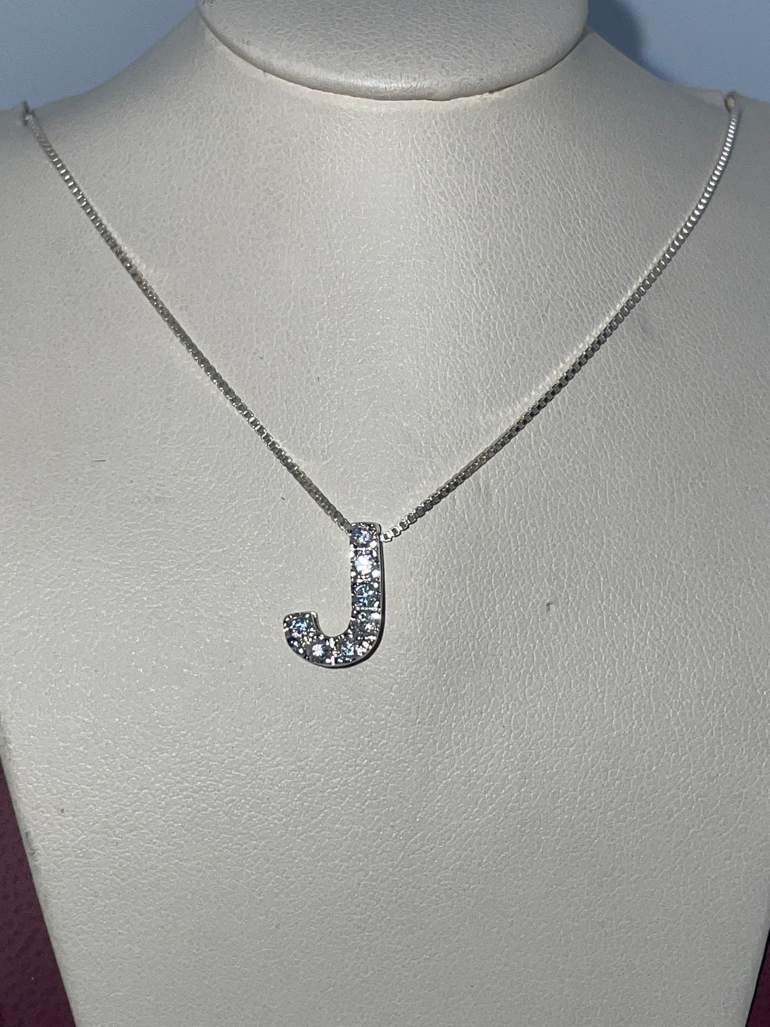Sterling Silver Letter J Initial pendant Necklace with Cubic Etsy