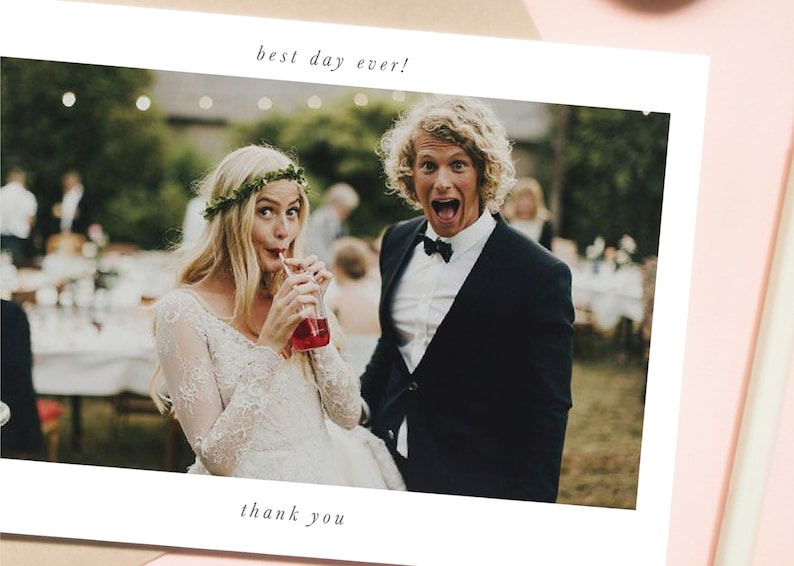 Personalised Wedding Thank You Cards Laurel Simple A6 Thank You Card Best Day Ever Personalised Thank You Note with Photo