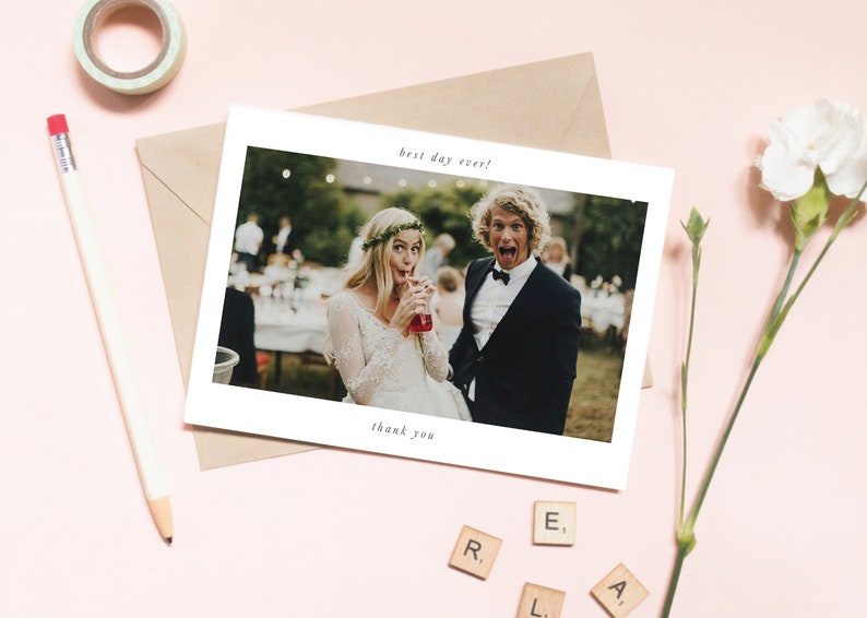 Personalised Wedding Thank You Cards Laurel Simple A6 Thank You Card Best Day Ever Personalised Thank You Note with Photo