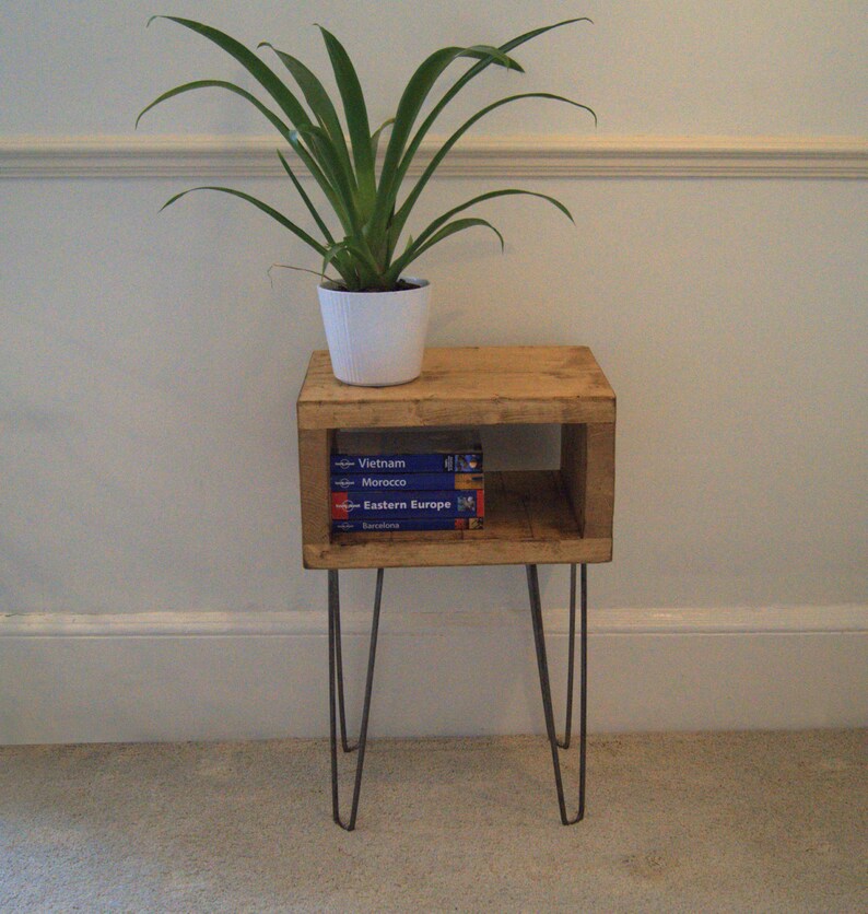 Handmade Bedside Table With Hairpin Legs In Reclaimed Wood Etsy