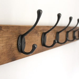 Chunky Wooden Coat Rack Vintage Reclaimed Handmade Cast Iron Hook Coat Hat Hooks