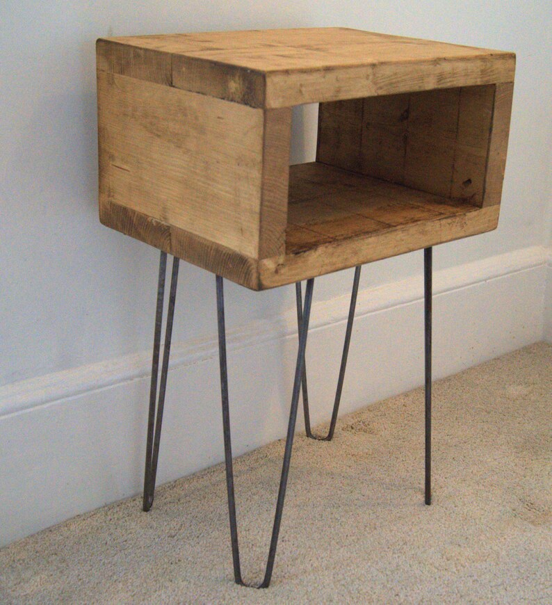 Handmade Bedside Table With Hairpin Legs In Reclaimed Wood Etsy