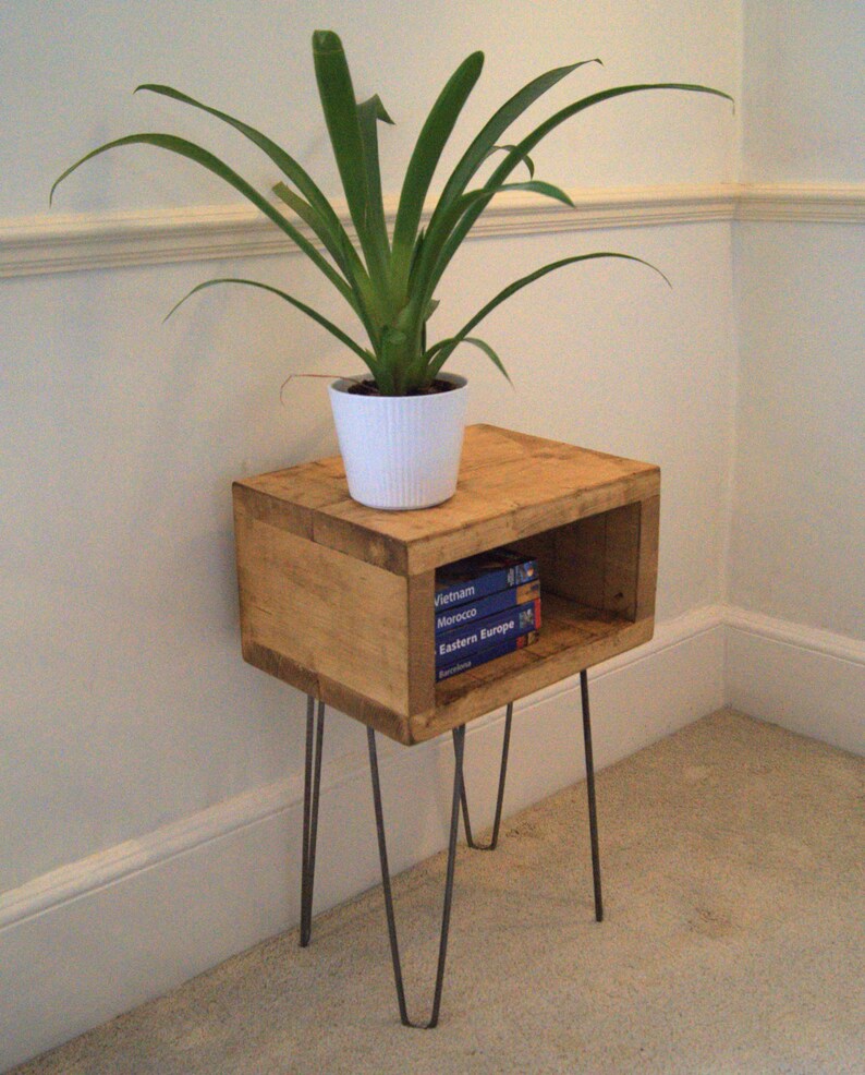 Handmade Bedside Table With Hairpin Legs In Reclaimed Wood Etsy