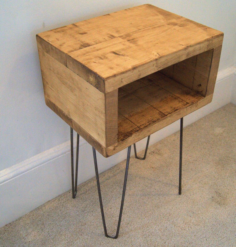 Handmade Bedside Table With Hairpin Legs In Reclaimed Wood Etsy
