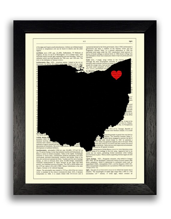 Ohio State Map Art Print Ohio State Wall Artwork Ohio Map Bedroom Wall Decor Love Heart State Map Poster Ohio Poster Art State Artwork