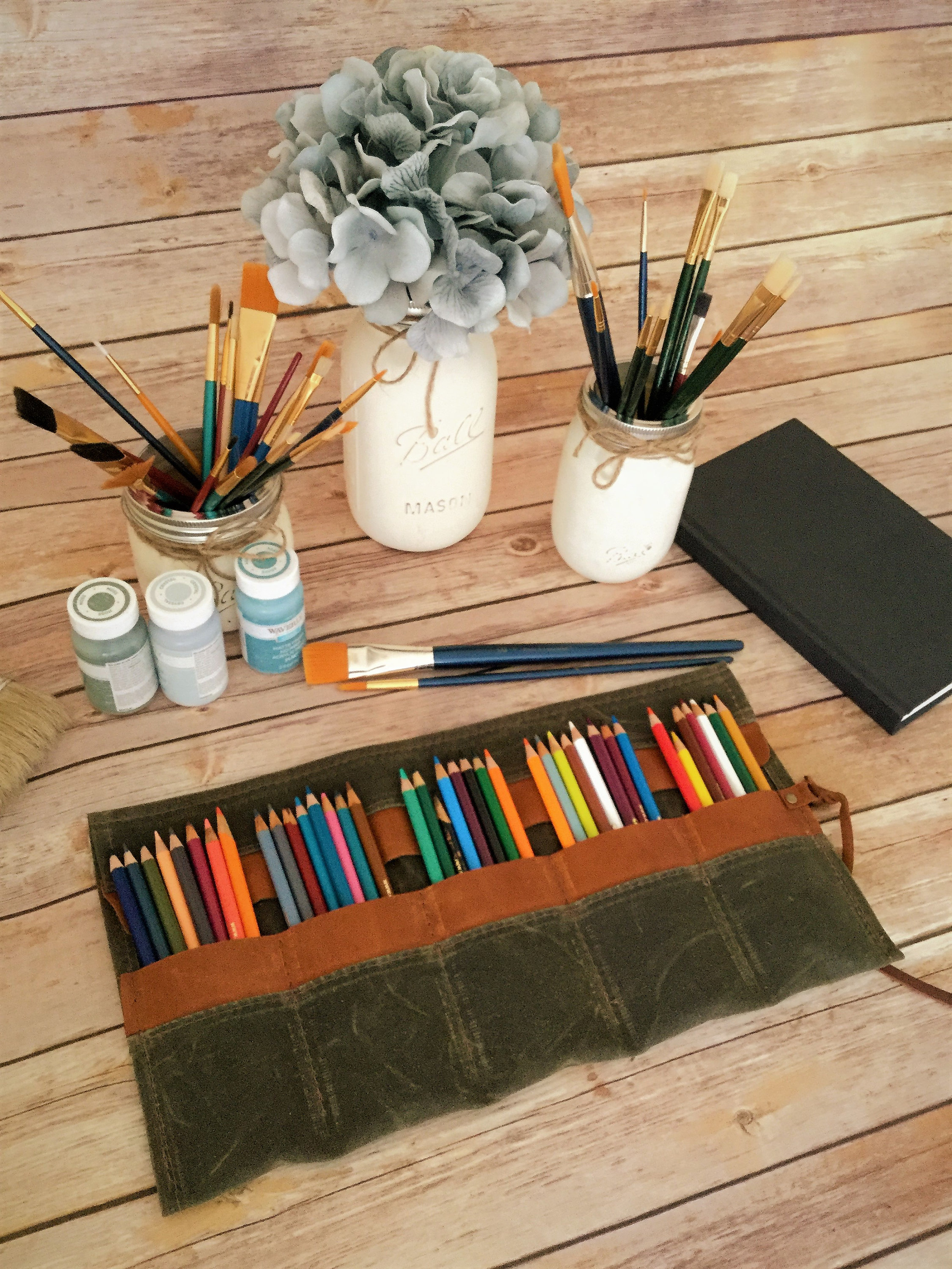 Waxed canvas personalized Pencil Roll, pencil case, Pencil Roll Up Case, Pencil Roll Canvas